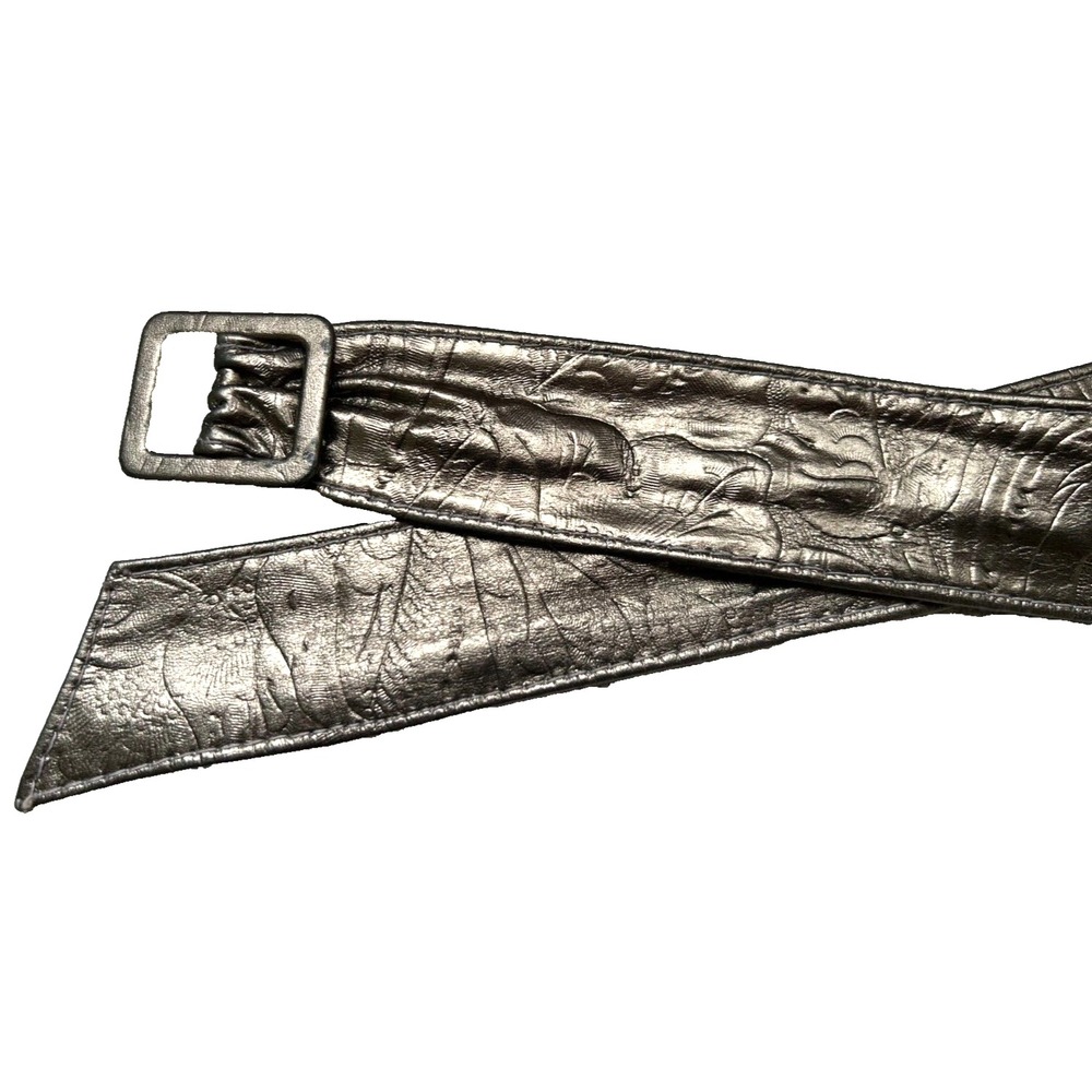 Vintage Astor Leather Embossed Belt Gold Tone Rectangle Buckle 1.75" x 36" VGUC - Picture 3 of 11